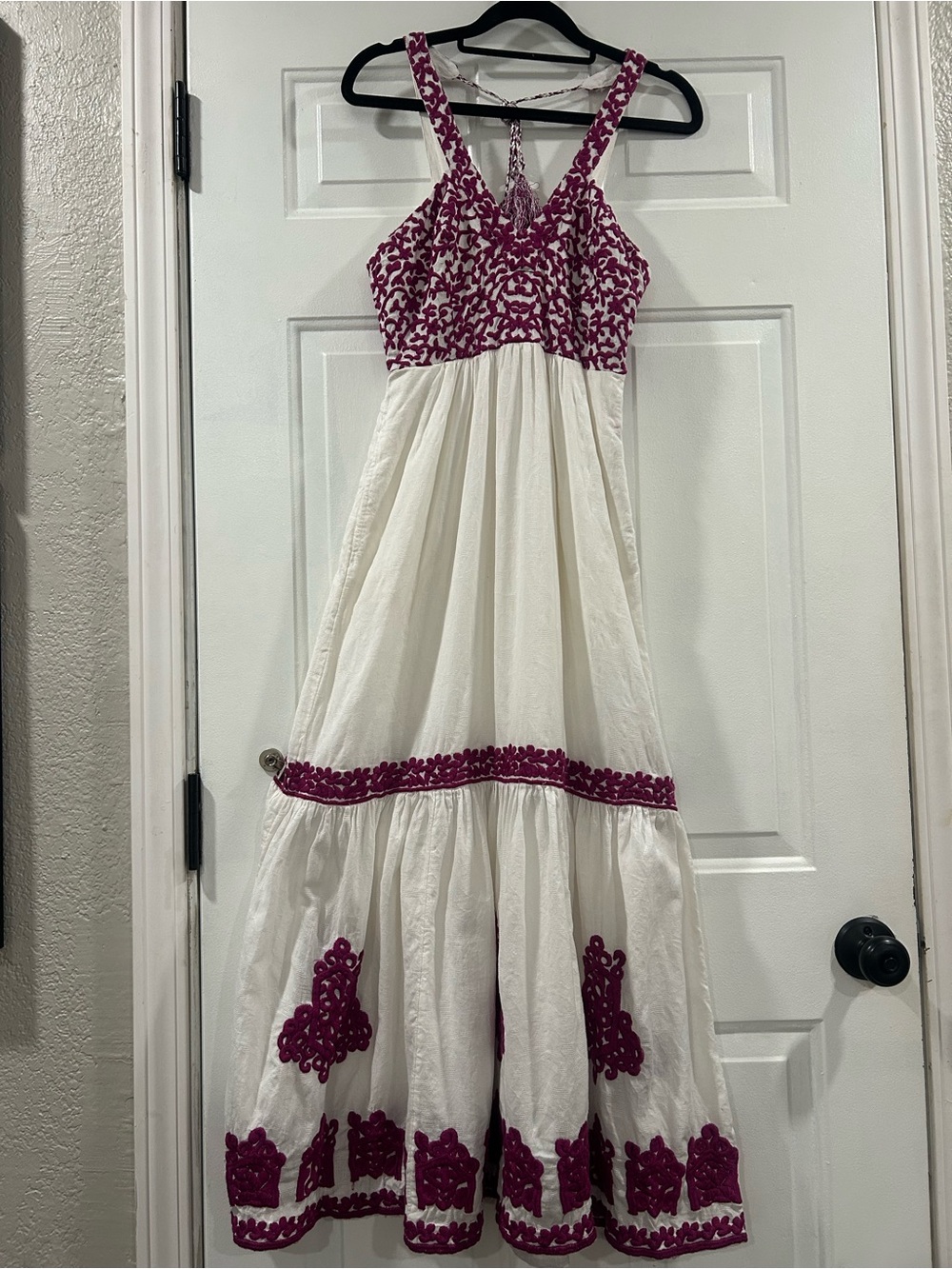 Anthropologie White Maxi Dress with Pink Embroidered Bodice - Picture 2 of 12